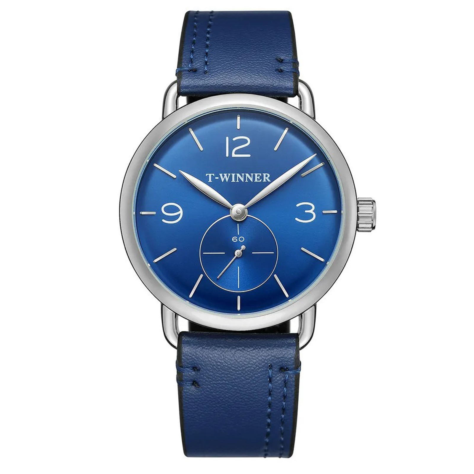 Ceas Barbati T-Winner 8166 Albastru ,   Design Casual, Curea din Piele Naturala, Rezistent la Apa 3ATM