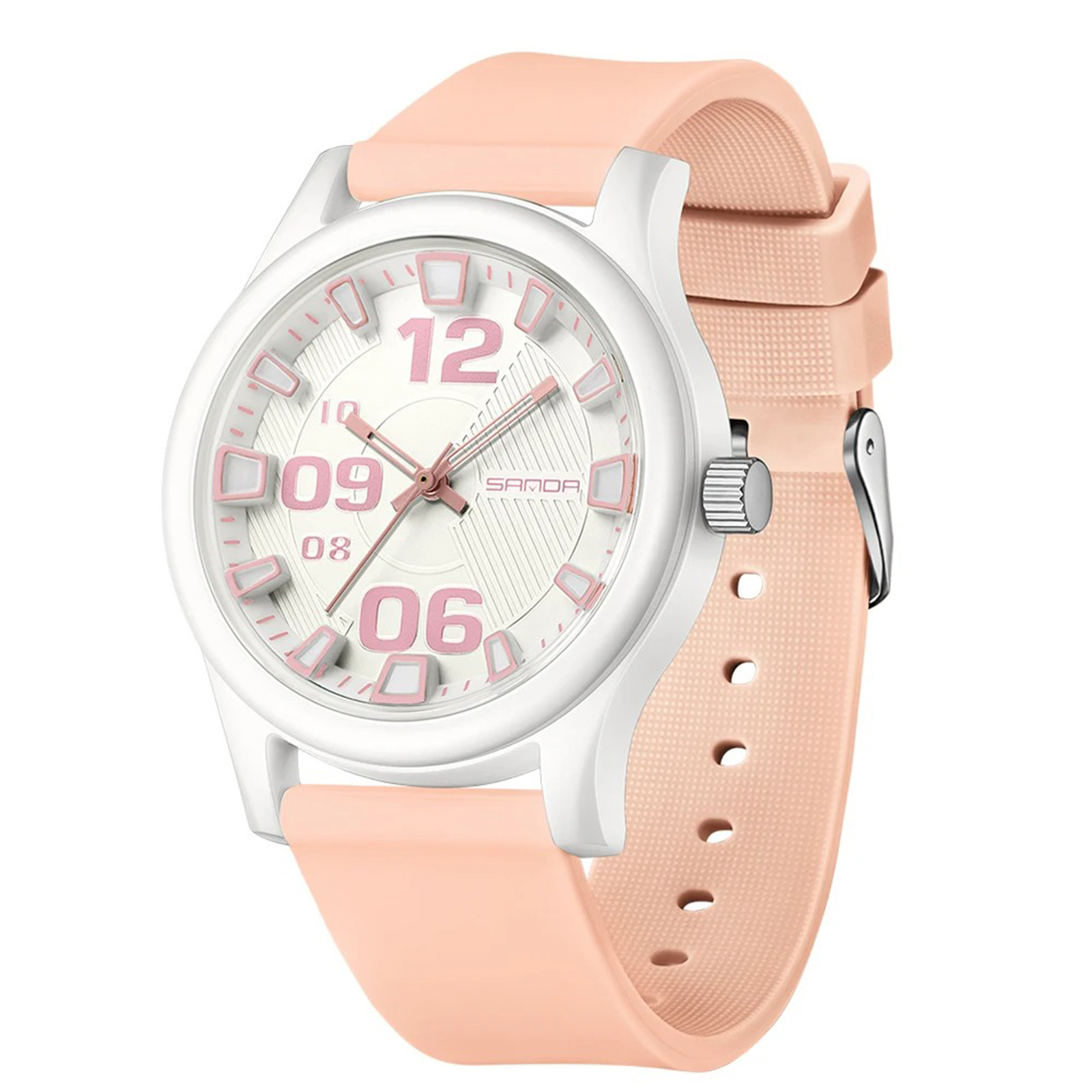 Ceas Copii Sanda 3252 Roz-Alb ,   Design Sport, Analog, Diver, Rezistent la Apa 5ATM