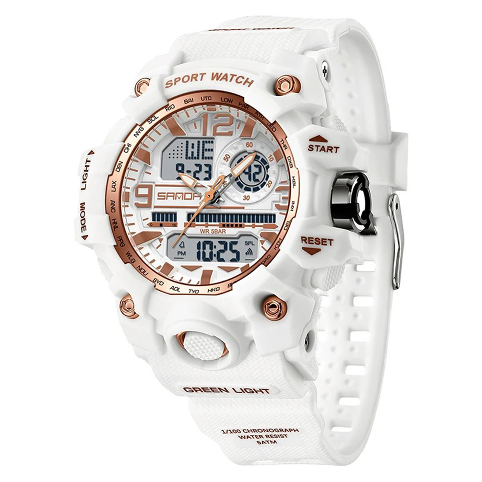 Ceas Copii Sanda 3353 Alb-Rose ,   Design Sport, Digital, Functii Multiple, Rezistent la Apa 5ATM