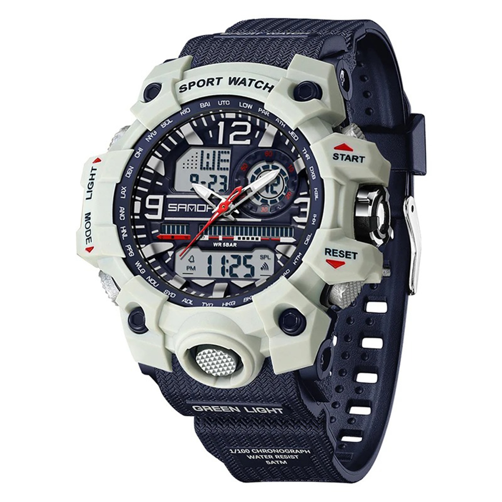 Ceas Copii Sanda 3353 Bleumarin-Gri ,   Design Sport, Digital, Functii Multiple, Rezistent la Apa 5ATM