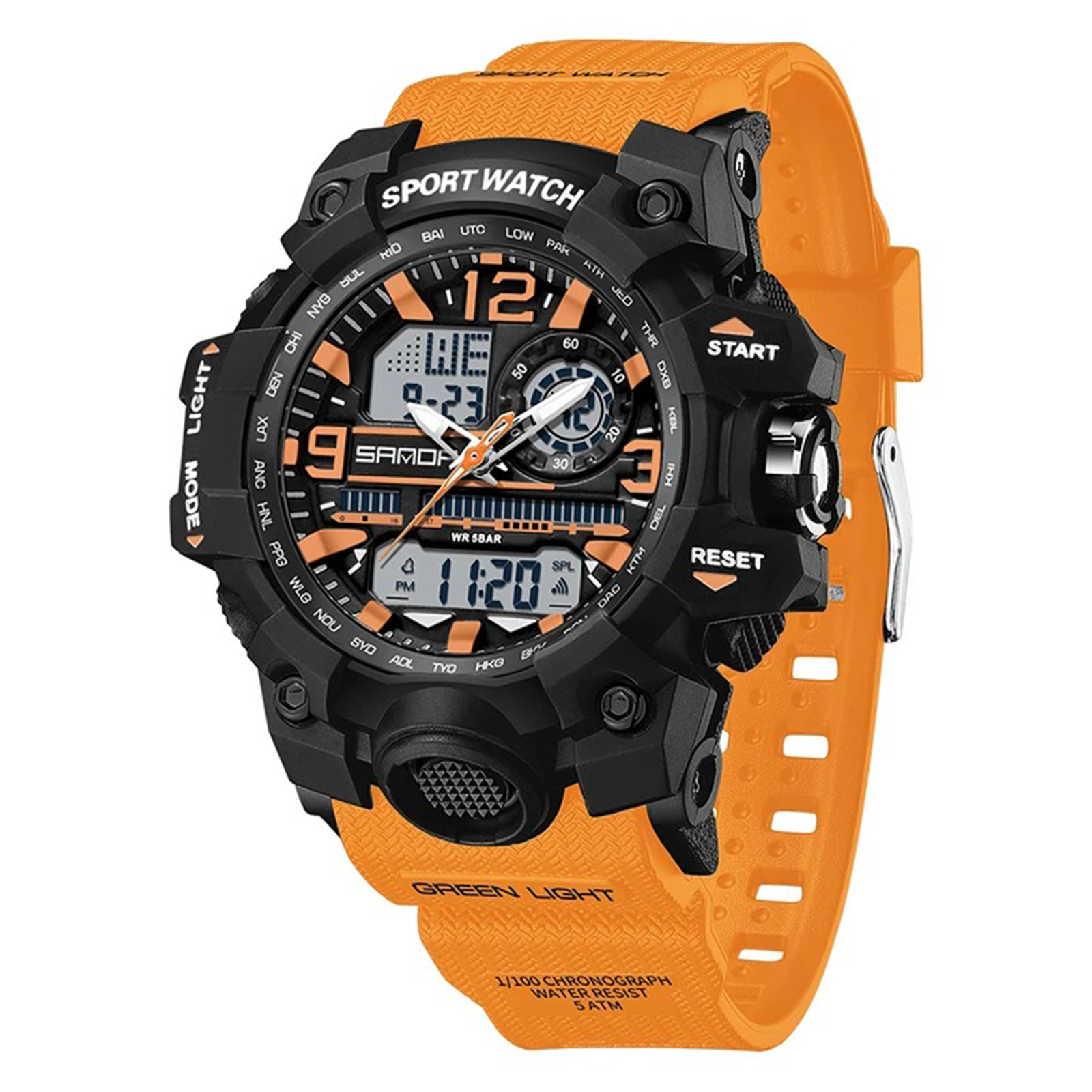 Ceas Copii Sanda 3353 Negru-Portocaliu ,   Design Sport, Digital, Functii Multiple, Rezistent la Apa 5ATM