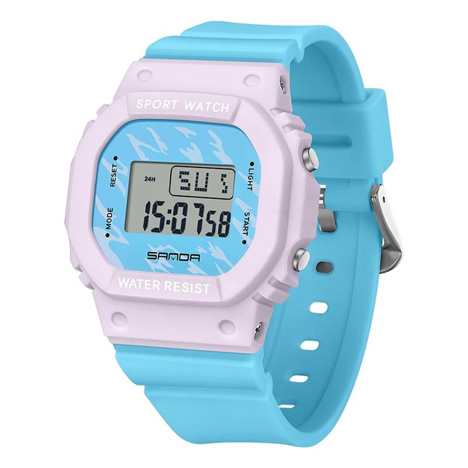 Ceas Copii Sanda 393 Albastru-Mov ,   Design Sport, Digital, Afisaj LED, Rezistent la Apa 5ATM