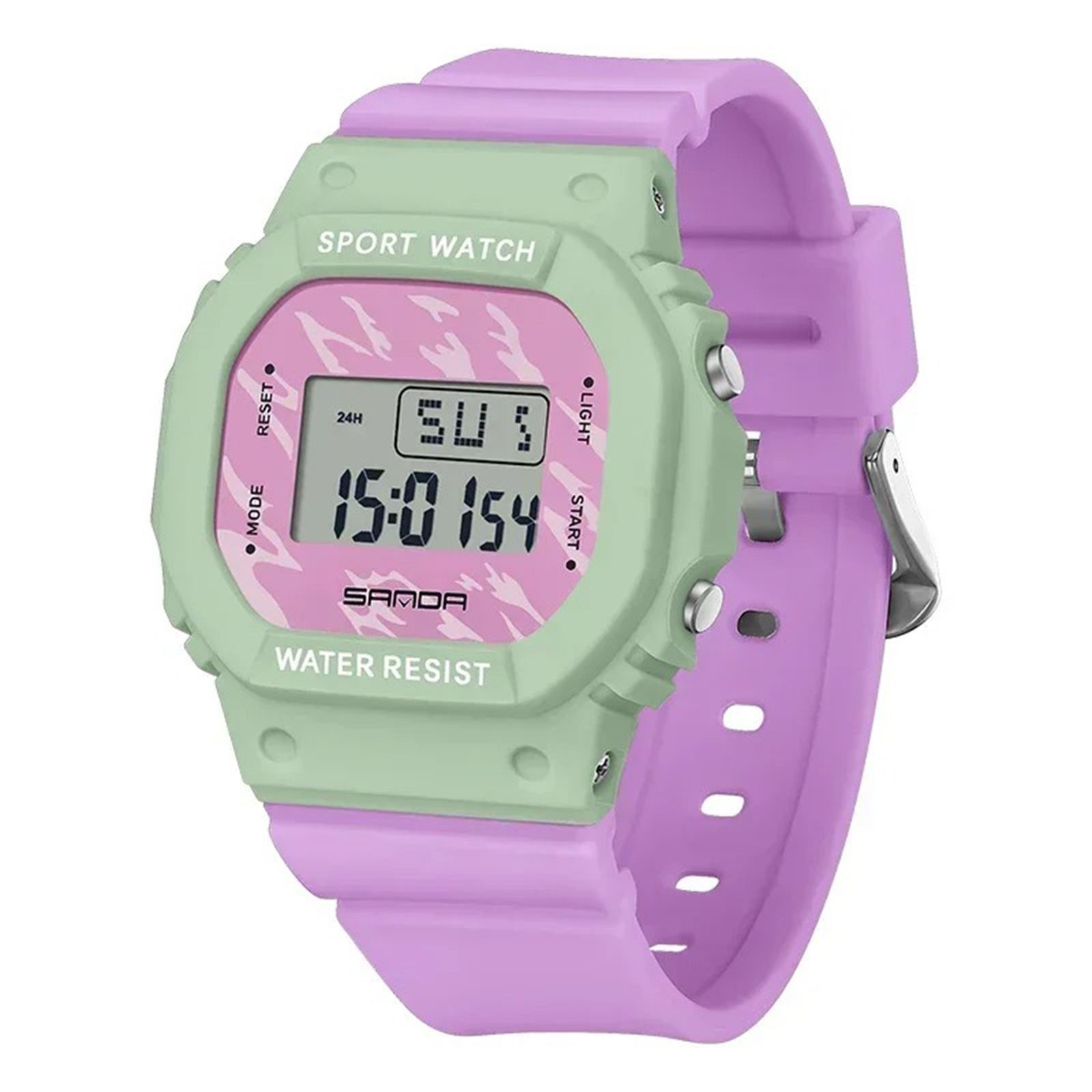 Ceas Copii Sanda 393 Mov-Verde ,   Design Sport, Digital, Afisaj LED, Rezistent la Apa 5ATM