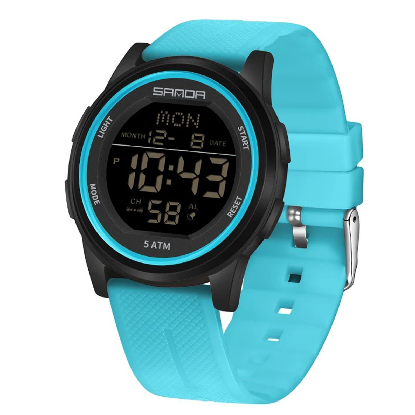 Ceas Copii Sanda 6182 Albastru-Negru ,   Design Sport, Digital, Afisaj Data, Alarma, Rezistent la Apa 5ATM