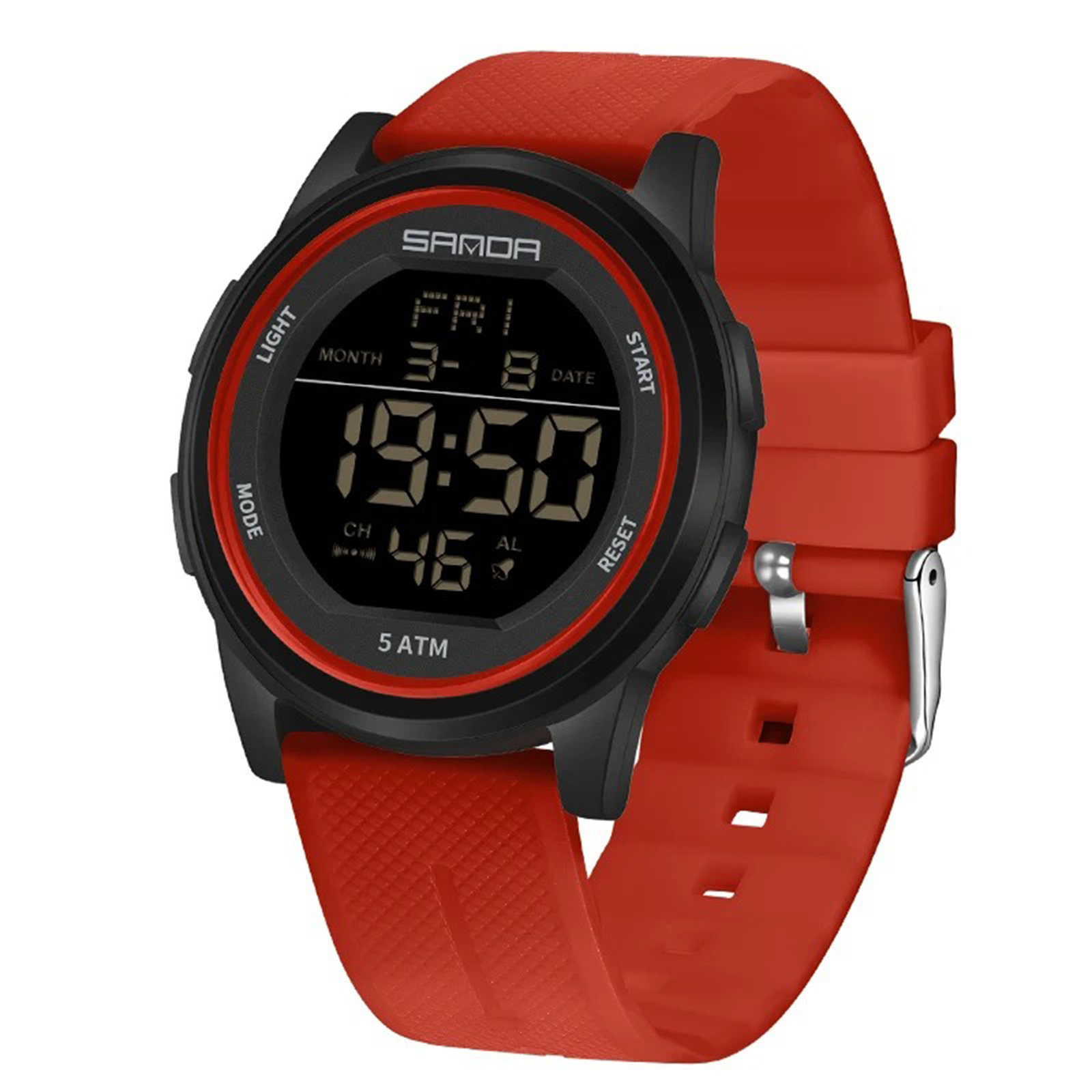 Ceas Copii Sanda 6182 Rosu-Negru ,   Design Sport, Digital, Afisaj Data, Alarma, Rezistent la Apa 5ATM