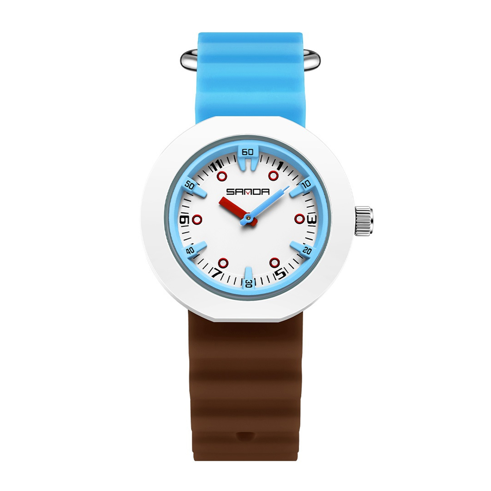 Ceas Copii Sanda 9108 Albastru-Cafea ,   Design Fashion, Analog, Rezistent la Apa 3ATM