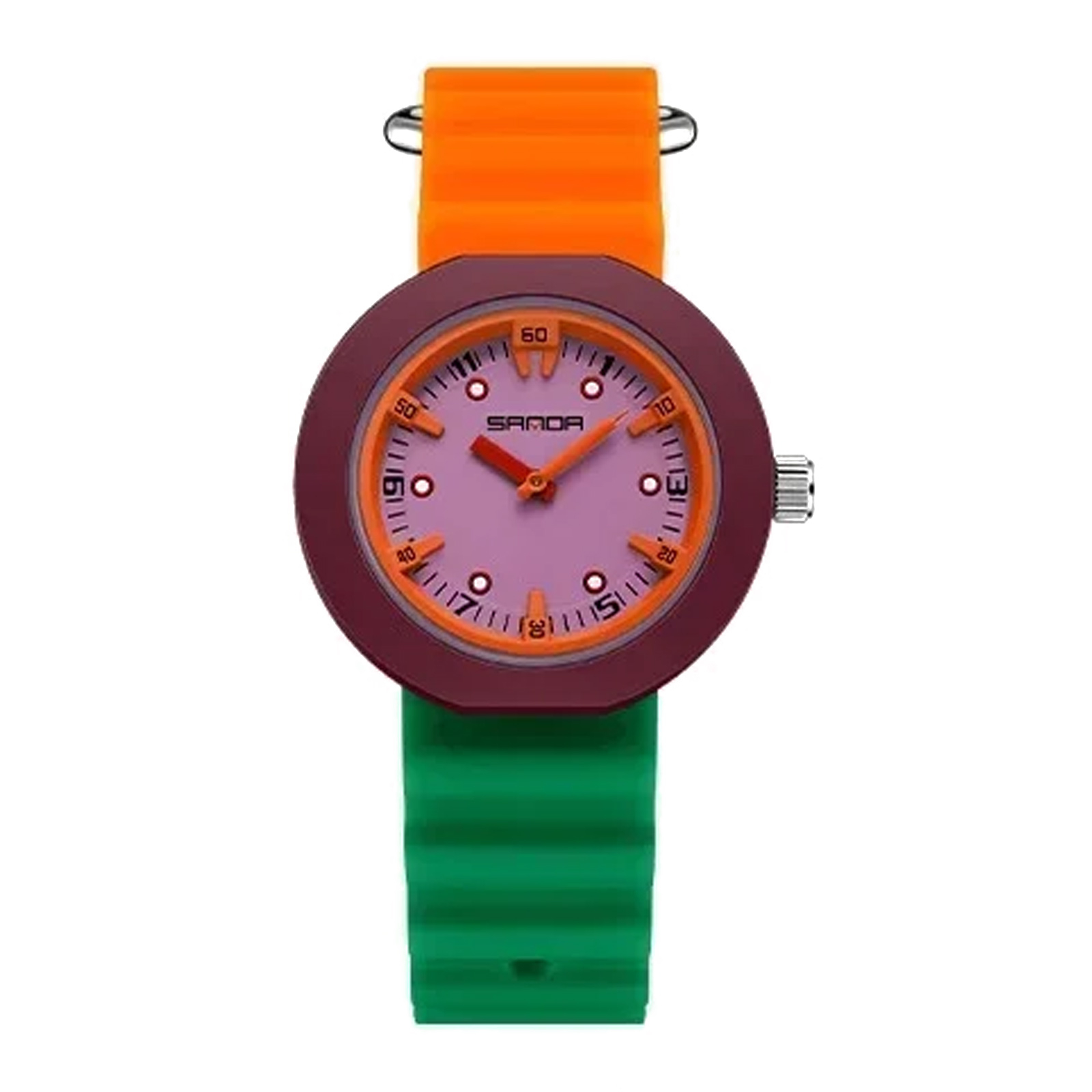 Ceas Copii Sanda 9108 Portocaliu-Verde ,   Design Fashion, Analog, Rezistent la Apa 3ATM