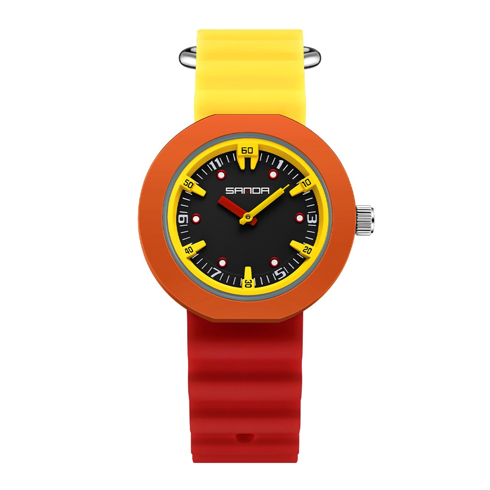 Ceas Copii Sanda 9108 Rosu-Galben ,   Design Fashion, Analog, Rezistent la Apa 3ATM