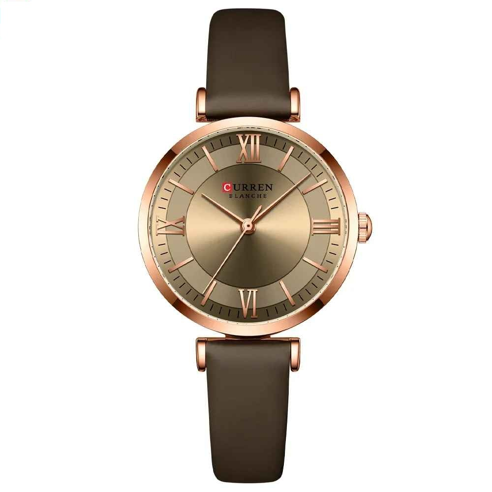 Ceas Dama CURREN Maro-Auriu ,   Ceas Elegant cu Cadran Auriu, Carcasa Aurie si Curea din Piele Maro