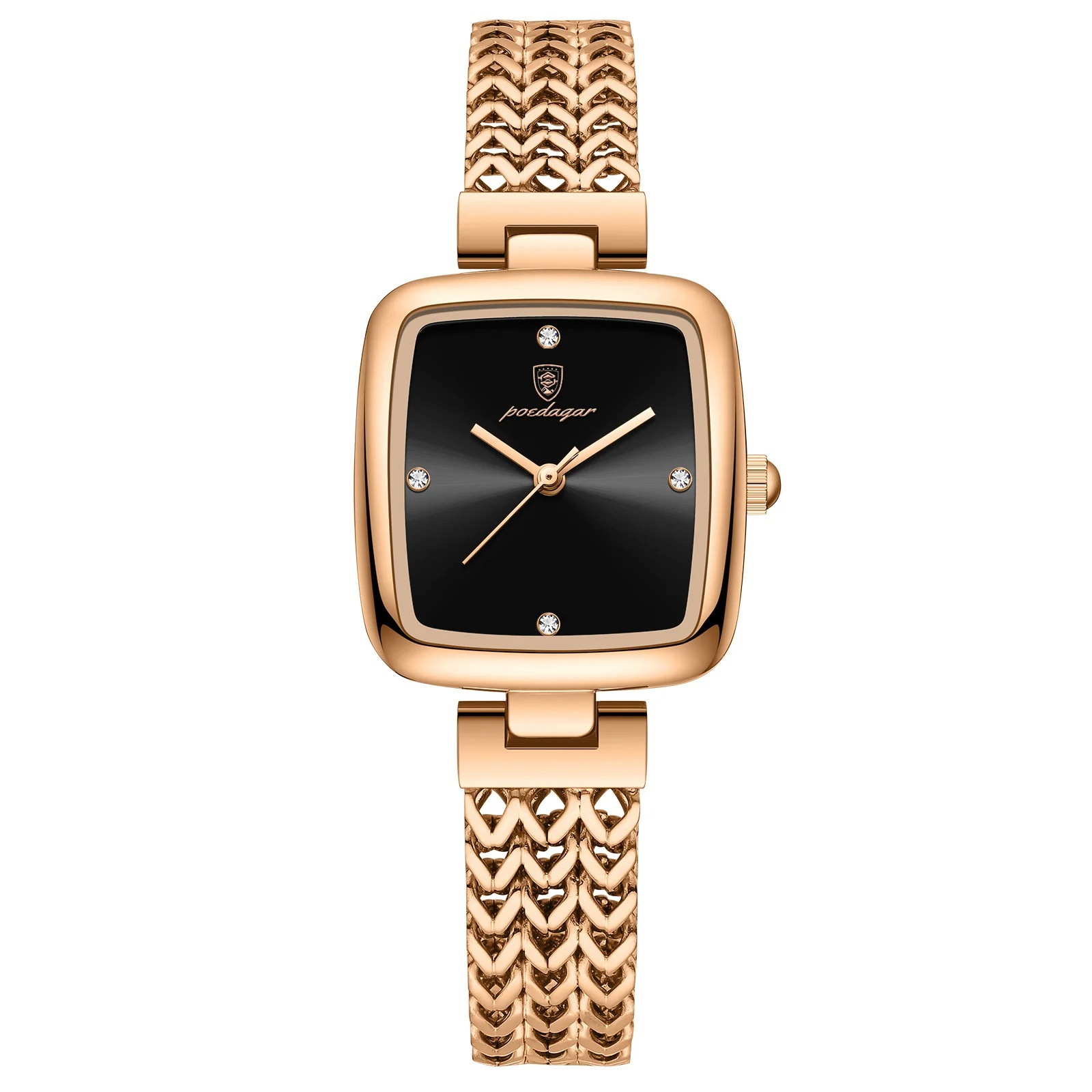 Ceas dama de mana Poedagar Quartz Elegant Casual Fashion Auriu Otel Negru
