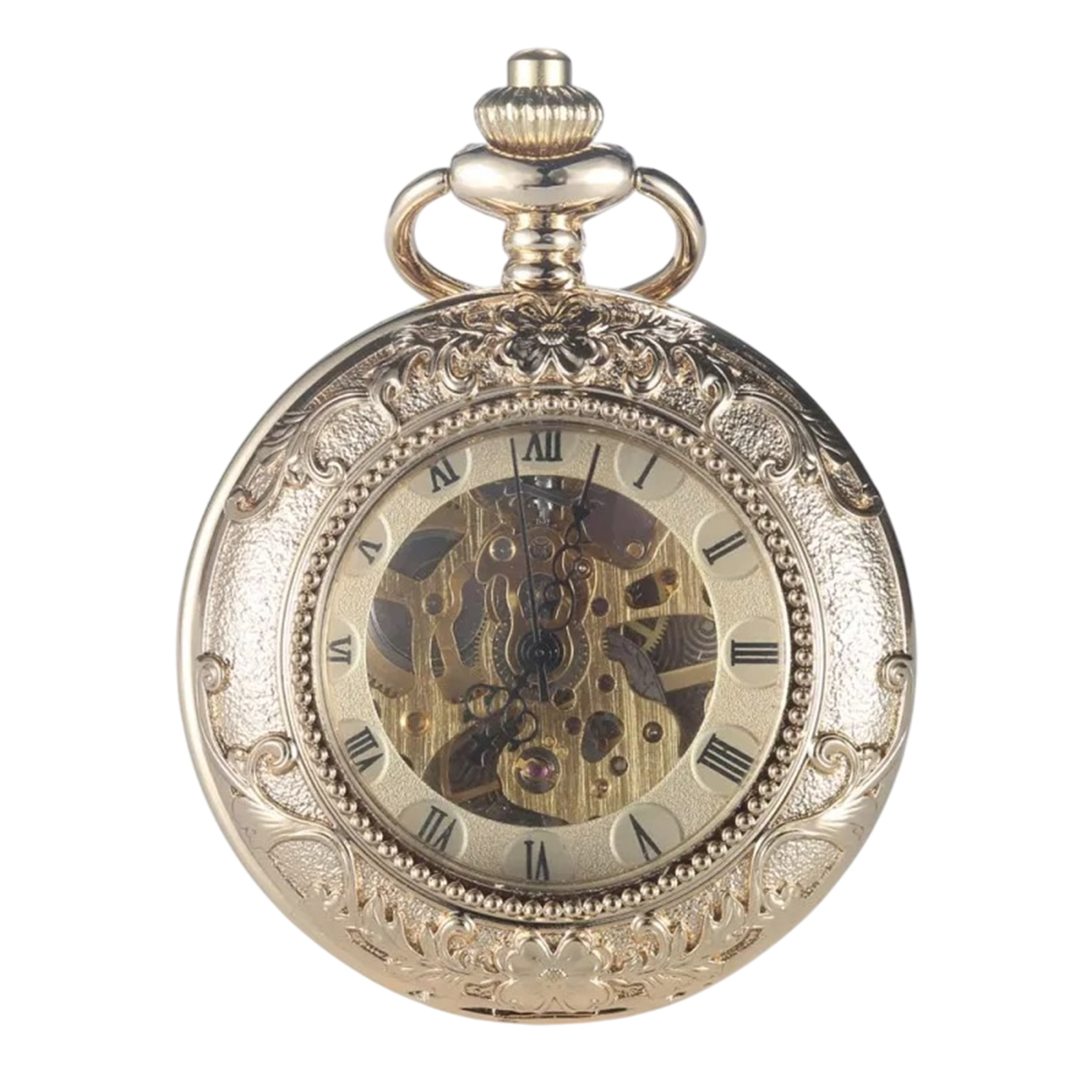 Ceas de buzunar Gorben PM006 Auriu - Luxury, Skeleton Mecanic, Steampunk, Afisaj cu Cifre Romane, Cu Lant Vintage Retro