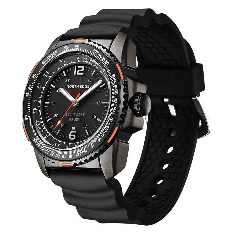 NORTH EDGE PHOTON ,   Ceas sport digital solar, 44.5mm, ecran Hardlex, carcasa metalica, curea silicon, rezistent la apa 50M, autonomie 180 zile
