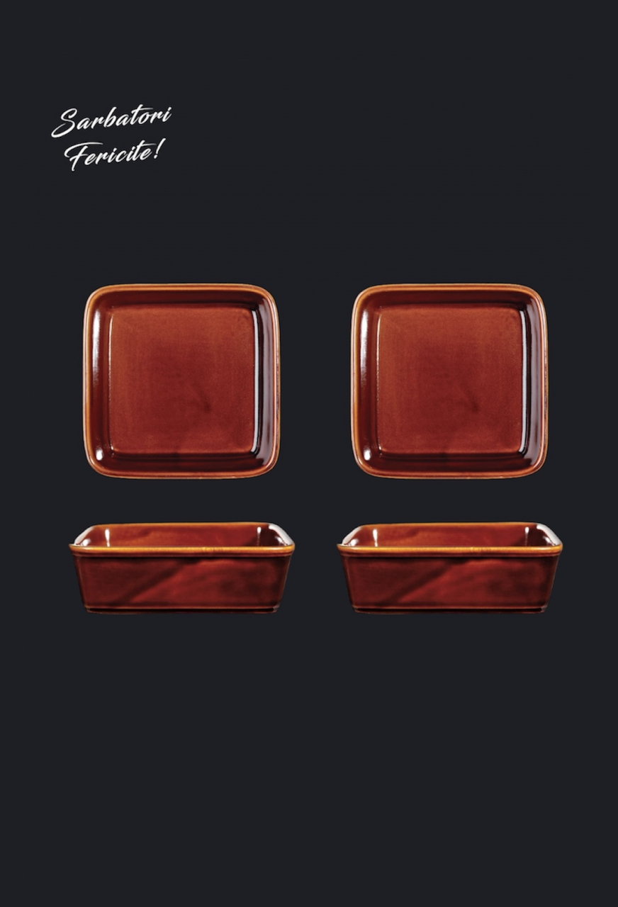 Set 4 Boluri Cuptor premium Heritage  (13 cm cu 13 cm pãtrat) 450ml [4]