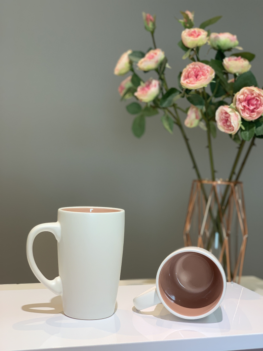 Cană Ceramică LOVE Latte (Alb Perlat Mat+Roz), 400ml [3]