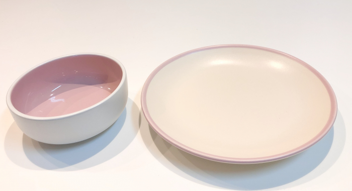 4 Farfurii Mari COLORAT (Alb Sidef Mat cu margine Roz, 26cm) [4]