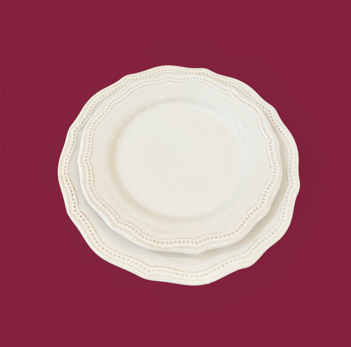 Set 24 Farfurii Mari Vintage White - (Glazurate Manual si Antichizare cu pensulare Cupru-Visiniu) [5]