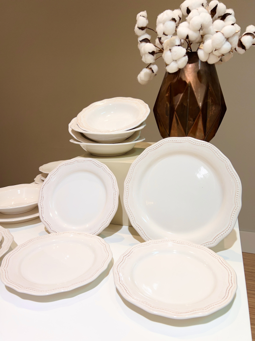 Set 24 Farfurii Mari Vintage White - (Glazurate Manual si Antichizare cu pensulare Cupru-Visiniu) [4]