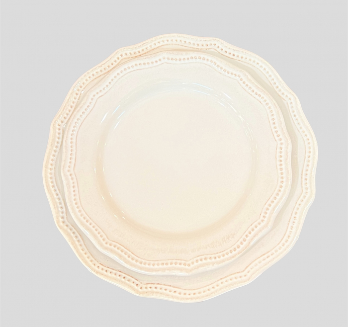 Set 24 Farfurii Mari Vintage White - (Glazurate Manual si Antichizare cu pensulare Cupru-Visiniu) [6]