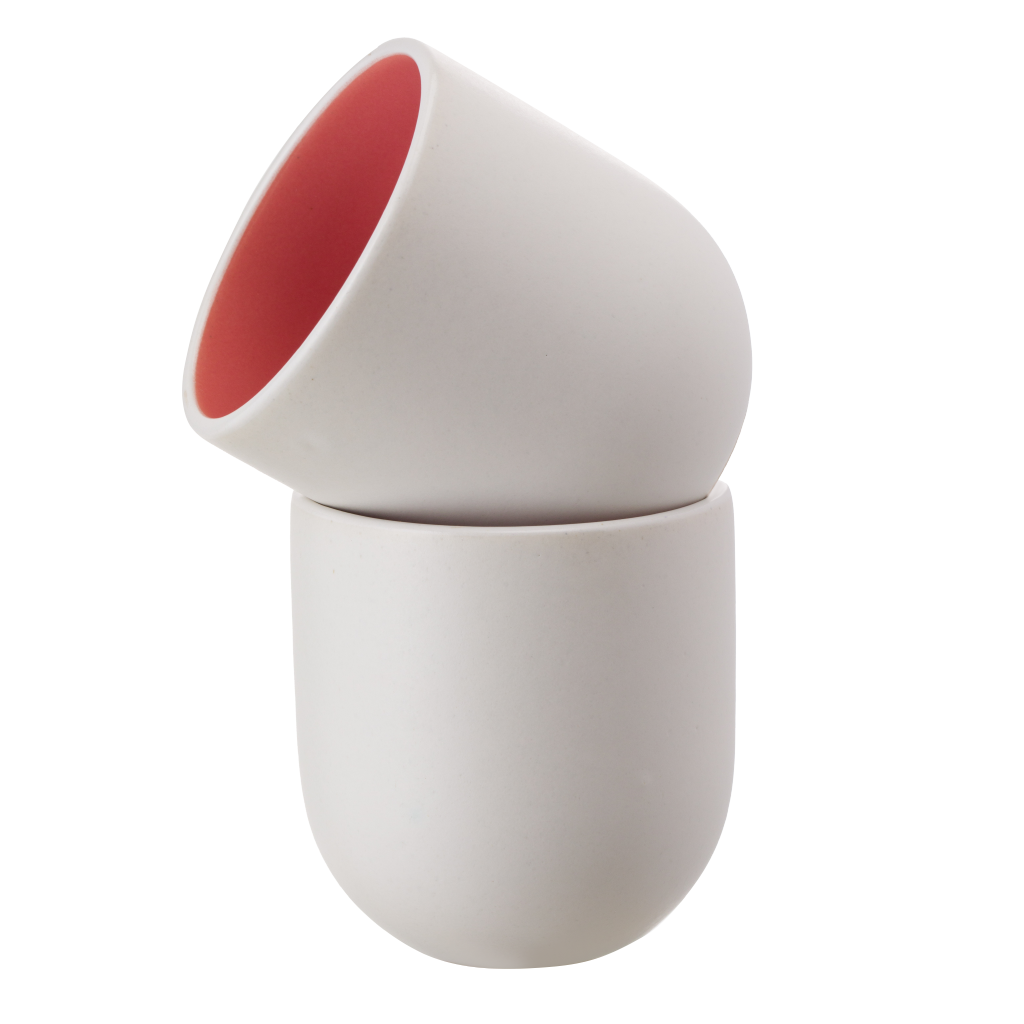 Pahar Cafea Novum Alb Mat și Roz Corai 250ml (Living Coral Pantone) Gresie Glazuratã Manual [2]