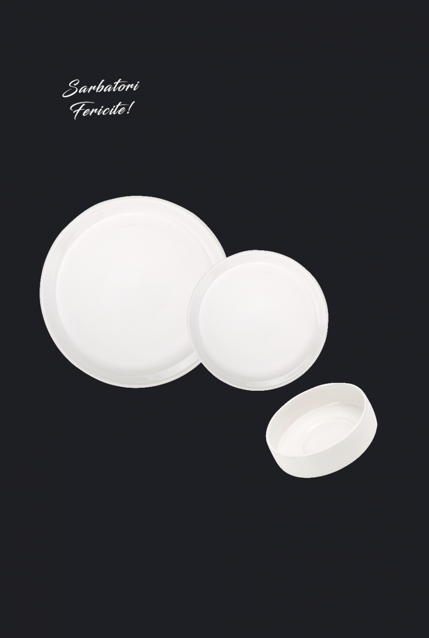 Set Farfurii 18 piese Albe Casablanca: 6 Farfurii Mari, 6 Desert & 6 Boluri - Ceramică Manuală de Lux [13]