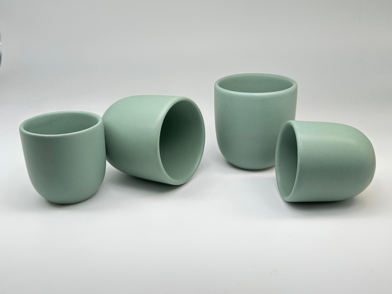 Set 3 cesti cafea ceramica (250ml, 150ml, 80ml), pahare Novum Mint Green, verde menta pudrat mat, gresie glazurata manual [3]