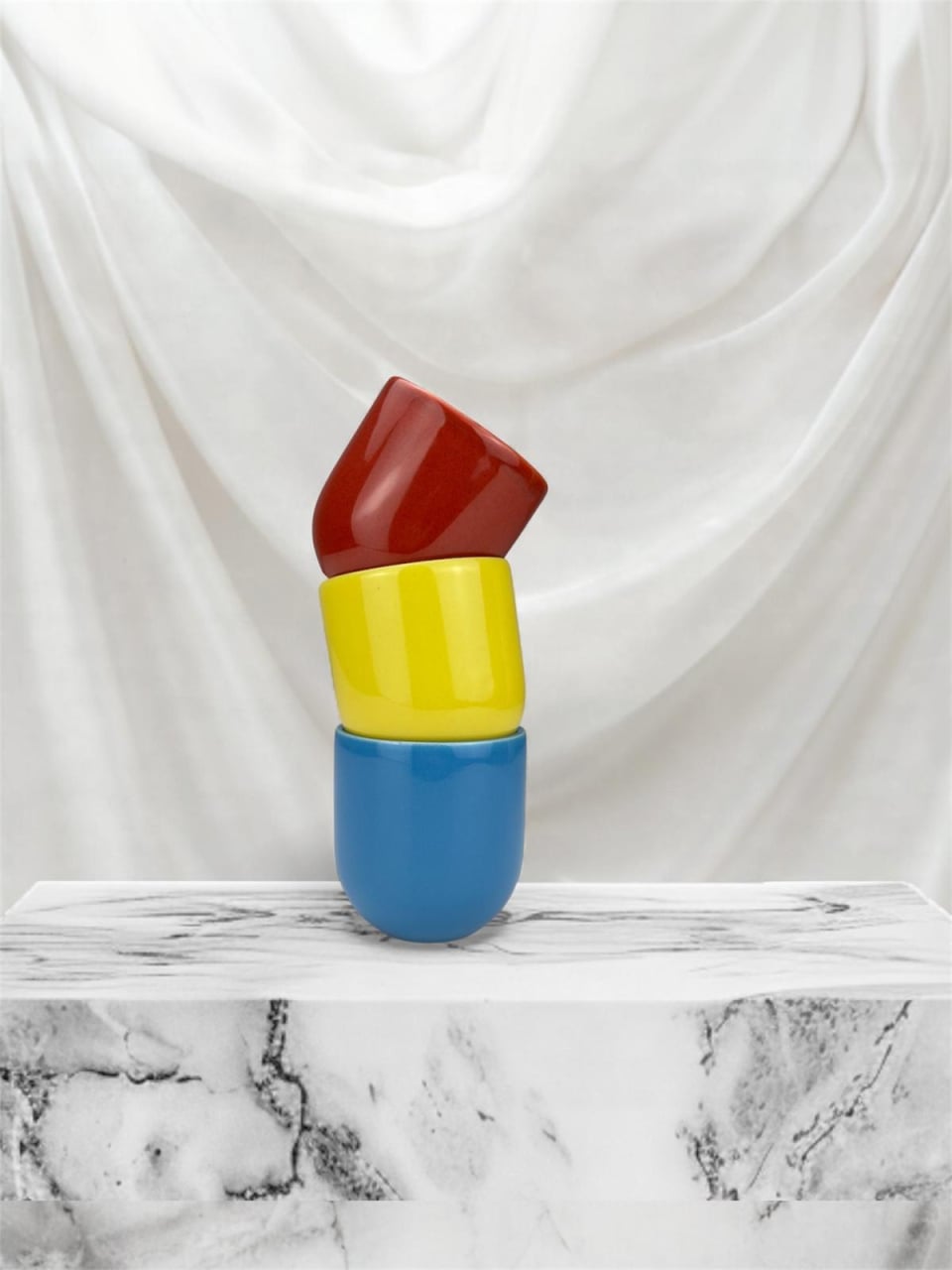 Set 3 Pahare Novum, Culorile României (Roșu, Galben, Albastru), 250ml, Gresie Ceramică Glazurată Manual [1]