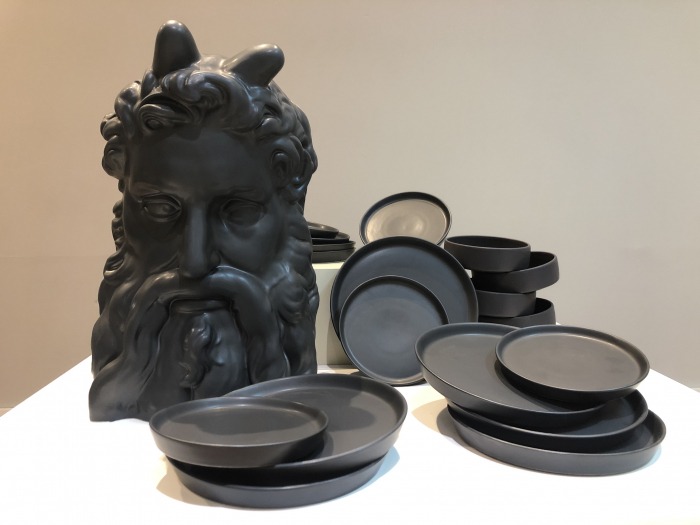 Set 3 Piese Ceramica Vulcano Negru Mat Carbon ( Farfurie Mare 25cm, Farfurie Mica 20 cm &  Bol 15 cm diametru, 5cm inaltime,  400ml) [12]