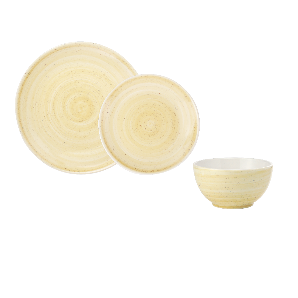Set 3 Piese Tera Celis Galben-Ocru ( Farfurie Mare 26cm, Farfurie Mica 21cm, Bol 450ml ) [10]