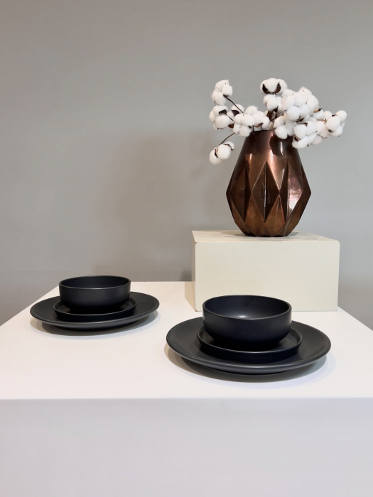 Set Farfurii 3 piese Vulcano Duo, Ceramica Negru Mat Glazurat Manual ( Farfurie Atena 30cm, Farfurie Mica Ceramica 20 cm, Bol Ceramica 4050) [7]
