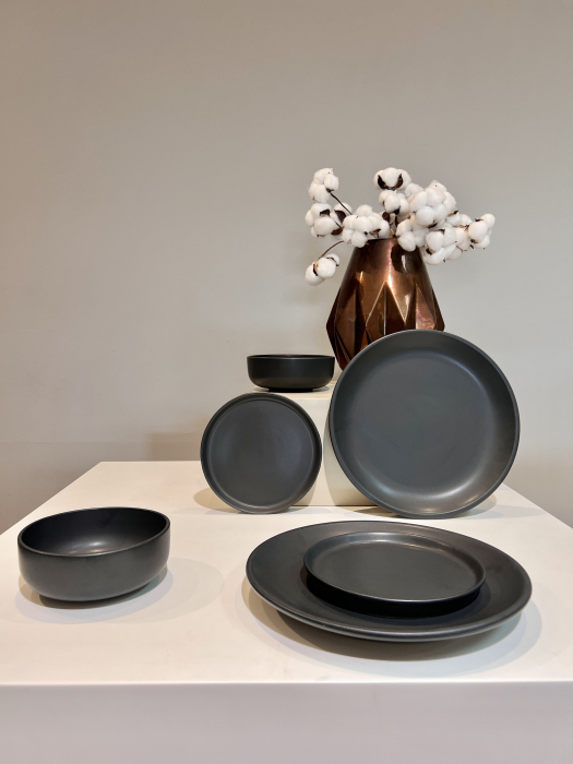 Set Farfurii 3 piese Vulcano Duo, Ceramica Negru Mat Glazurat Manual ( Farfurie Atena 30cm, Farfurie Mica Ceramica 20 cm, Bol Ceramica 4050) [4]