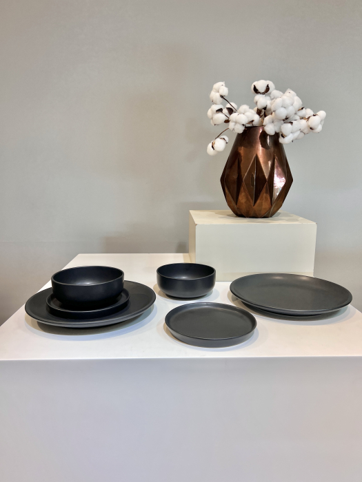 Set Farfurii 3 piese Vulcano Duo, Ceramica Negru Mat Glazurat Manual ( Farfurie Atena 30cm, Farfurie Mica Ceramica 20 cm, Bol Ceramica 4050) [5]