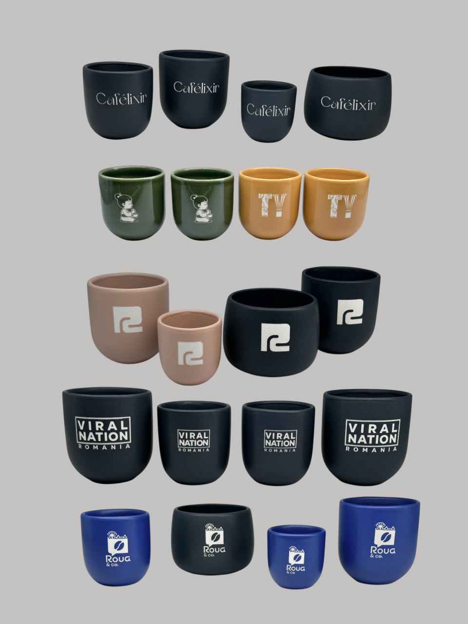 Set 30 Cesti Cafea tip Pahare NOVUM Gresie Glazurata, Diferite Marimi si Culori de Glazuri [2]