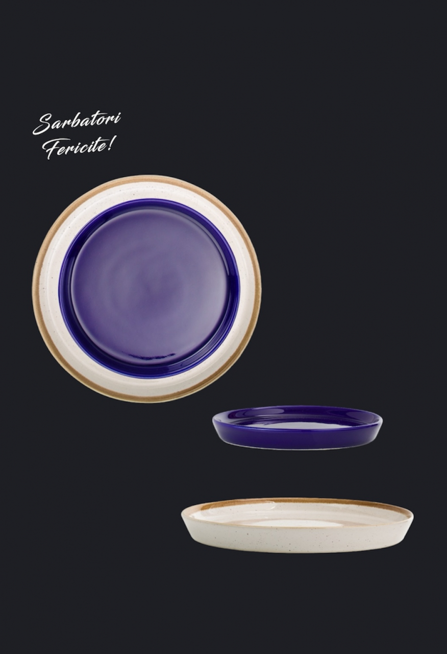 Set 4 Farfurii Sãrbãtori (2 Farfurii mari 25cm Sand Dune, 2 Farfurii mici 20cm Cobalt) [2]