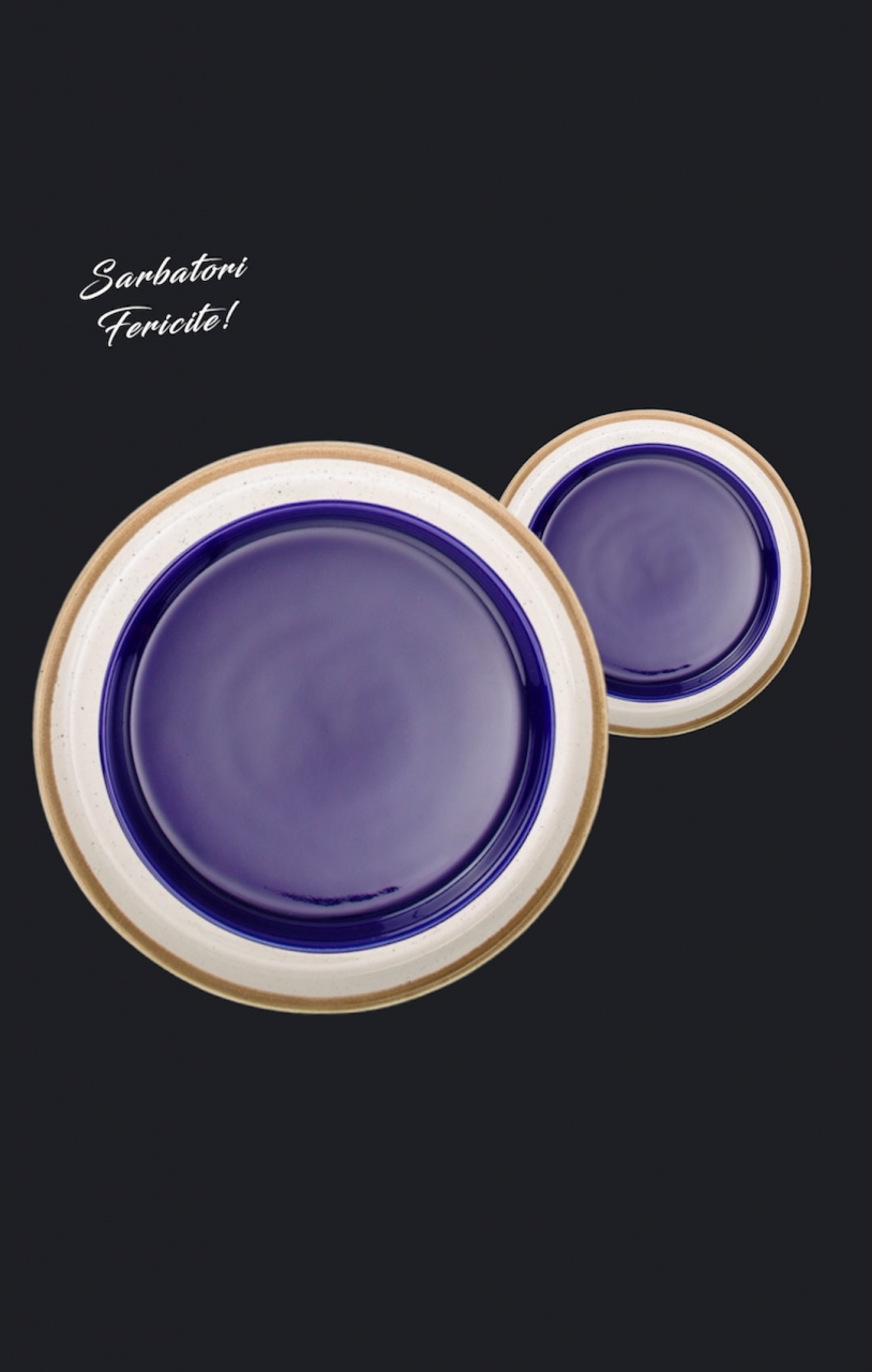 Set 4 Farfurii Sãrbãtori (2 Farfurii mari 25cm Sand Dune, 2 Farfurii mici 20cm Cobalt) [3]