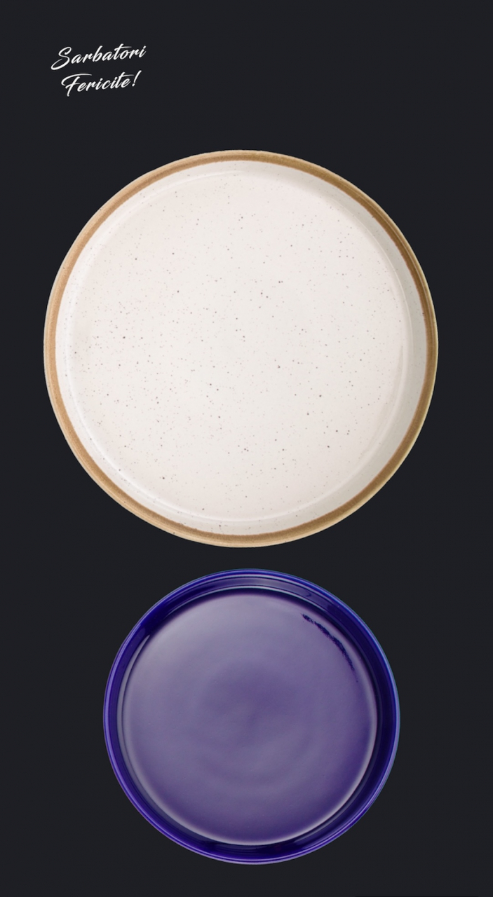 Set 4 Farfurii Sãrbãtori (2 Farfurii mari 25cm Sand Dune, 2 Farfurii mici 20cm Cobalt) [8]