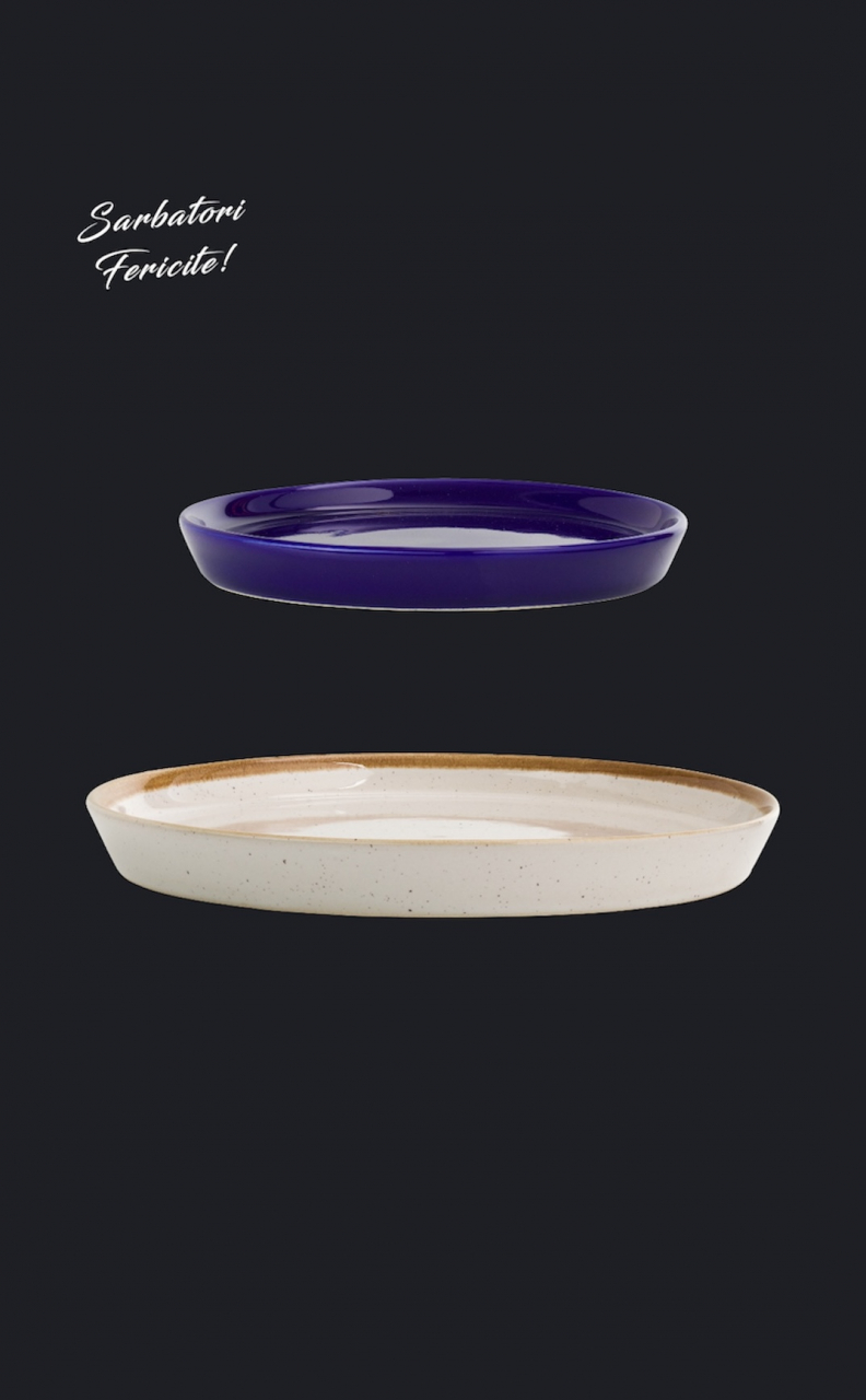 Set 4 Farfurii Sãrbãtori (2 Farfurii mari 25cm Sand Dune, 2 Farfurii mici 20cm Cobalt) [4]