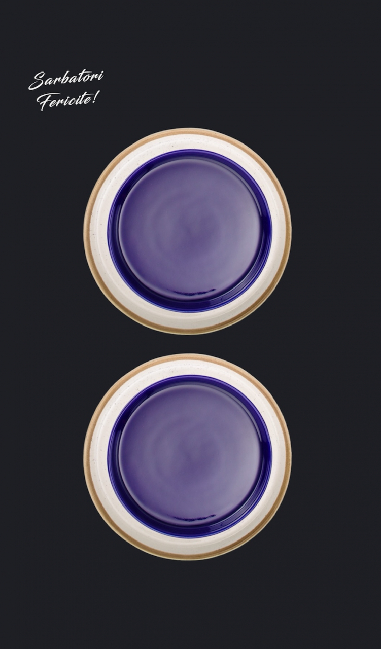 Set 4 Farfurii Sãrbãtori (2 Farfurii mari 25cm Sand Dune, 2 Farfurii mici 20cm Cobalt) [5]