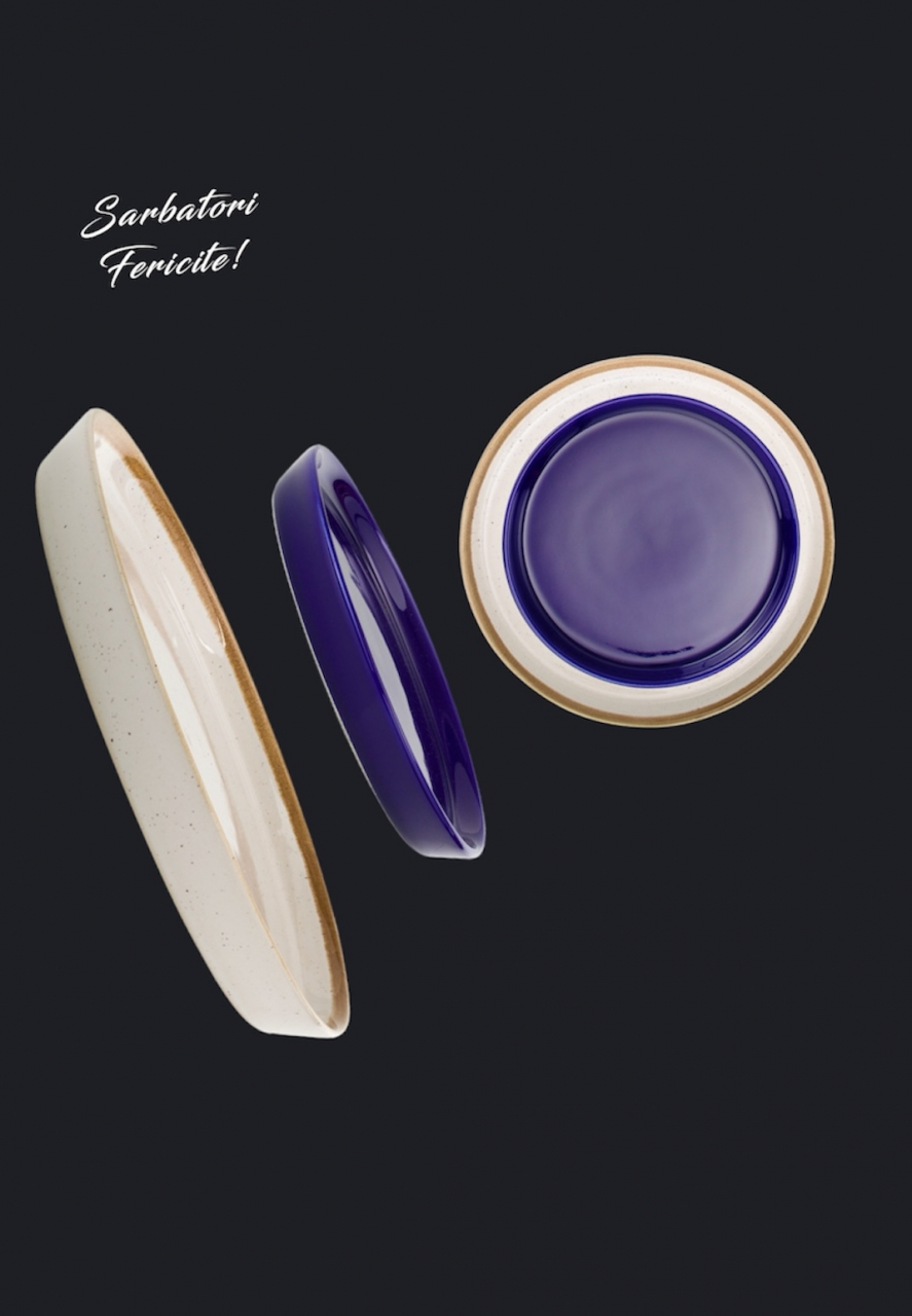 Set 4 Farfurii Sãrbãtori (2 Farfurii mari 25cm Sand Dune, 2 Farfurii mici 20cm Cobalt) [6]