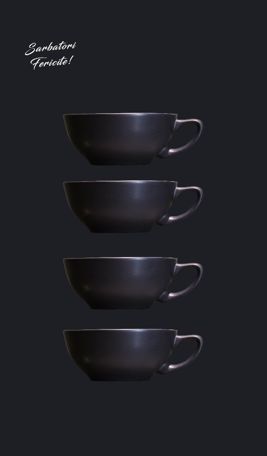 Set Cadou 4 Cești Vulcano Adora 300ml (design organic, formă atipicã) Negru Mat (2 + 2 cadou) [4]