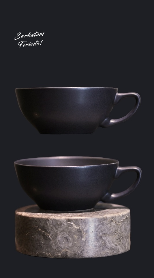 Set Cadou 4 Cești Vulcano Adora 300ml (design organic, formă atipicã) Negru Mat (2 + 2 cadou) [2]