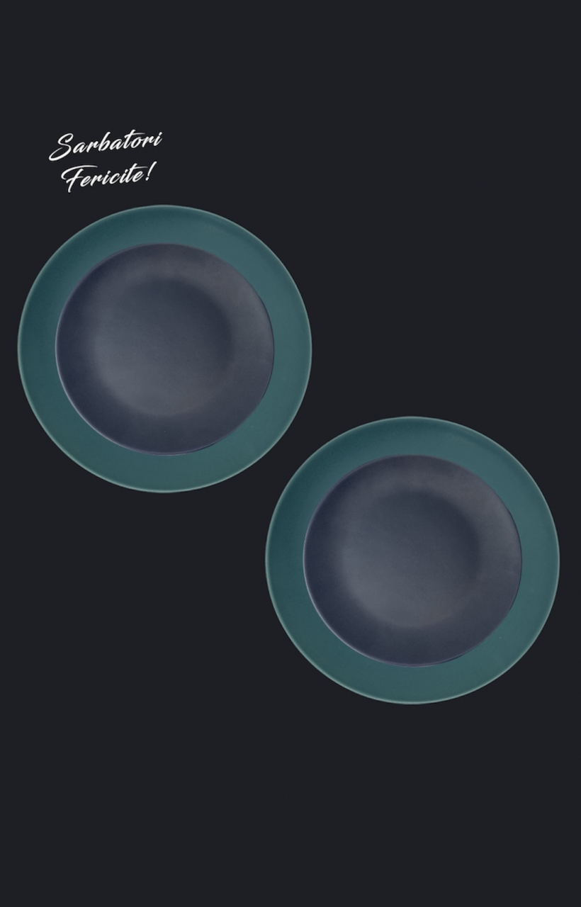 Set Cadou 4 Farfurii MADE Pantone (2 Farfurii Mari Verde Mat 26cm, 2 Farfurii Desert Indigo 21cm) [9]