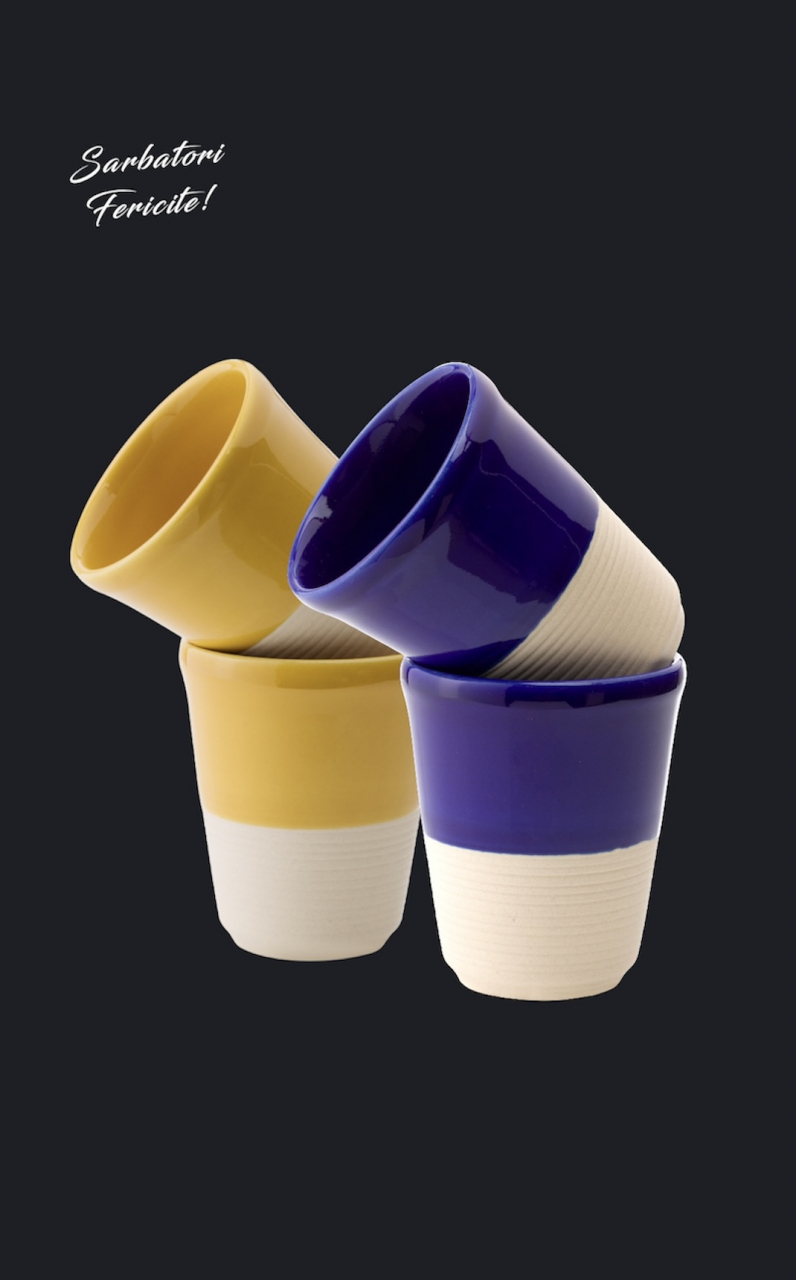 Set Cadou 4 Pahare Ceramică Arhitect Glaze Sãrbãtori (2 Pahare Albastru Cobalt 200ml, 2 Pahare Galbene 200ml) [2]