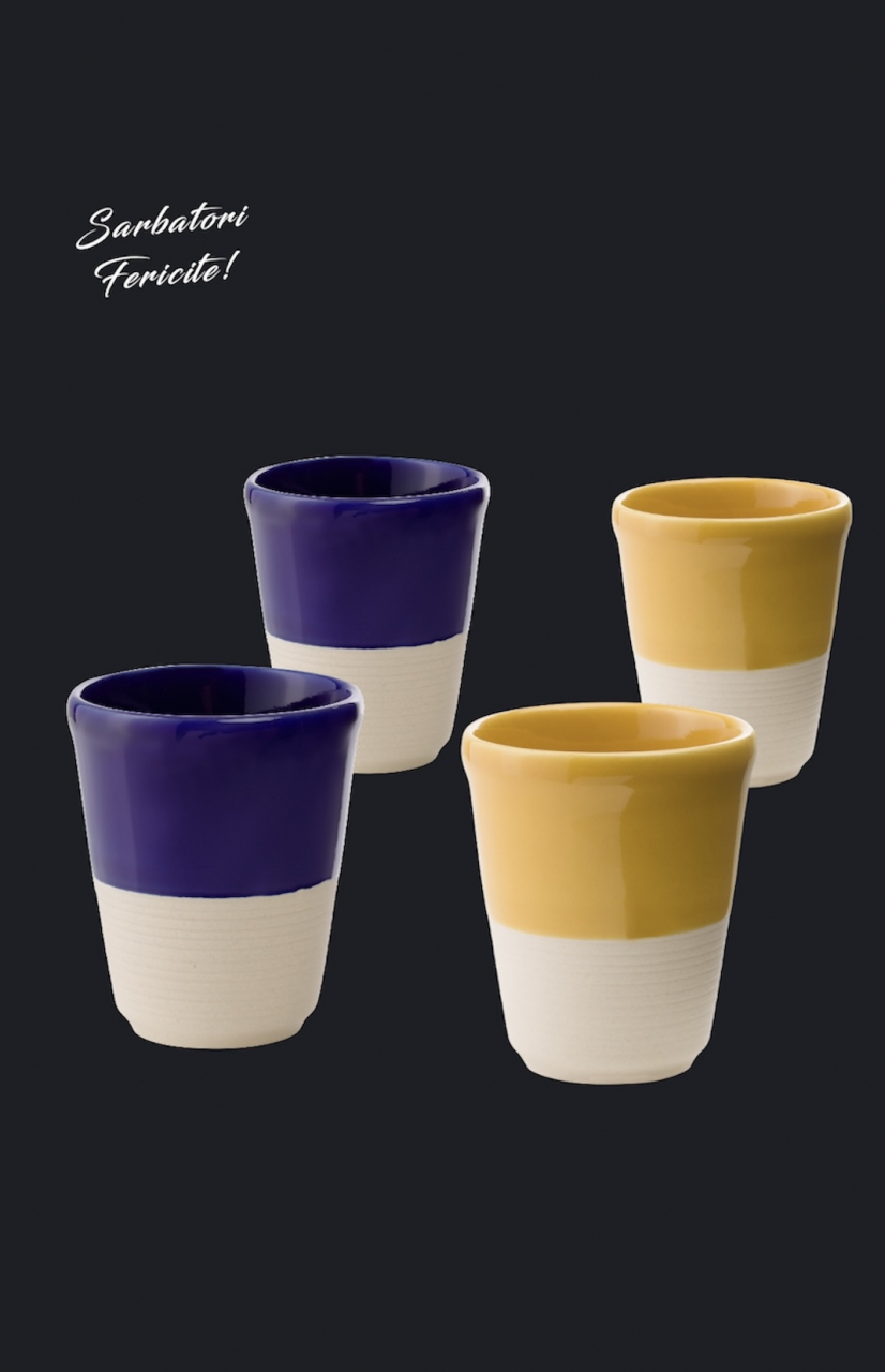 Set Cadou 4 Pahare Ceramică Arhitect Glaze Sãrbãtori (2 Pahare Albastru Cobalt 200ml, 2 Pahare Galbene 200ml) [5]
