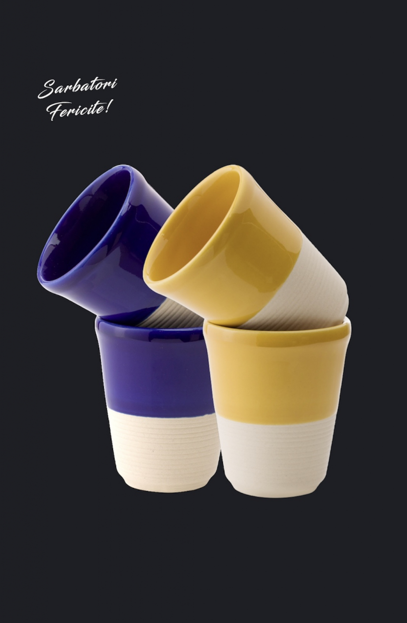 Set Cadou 4 Pahare Ceramică Arhitect Glaze Sãrbãtori (2 Pahare Albastru Cobalt 200ml, 2 Pahare Galbene 200ml) [3]
