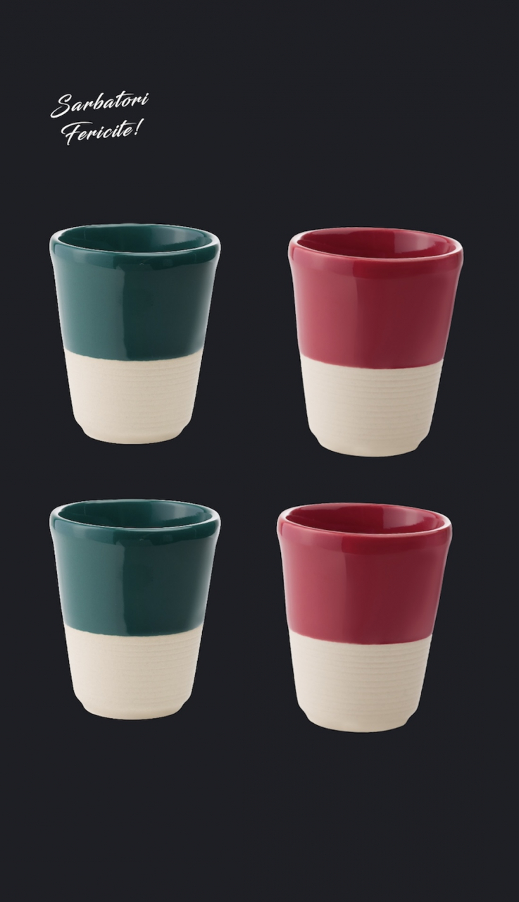 Set Cadou 4 Pahare Ceramică Arhitect Glaze Sãrbãtori (2 Pahare Rosii 200ml, 2 Pahare Verzi 200ml) [2]