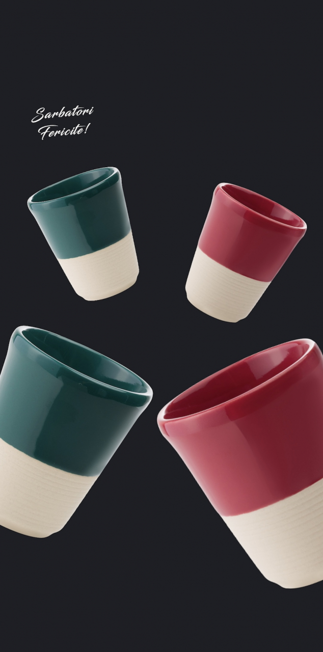 Set Cadou 4 Pahare Ceramică Arhitect Glaze Sãrbãtori (2 Pahare Rosii 200ml, 2 Pahare Verzi 200ml) [4]