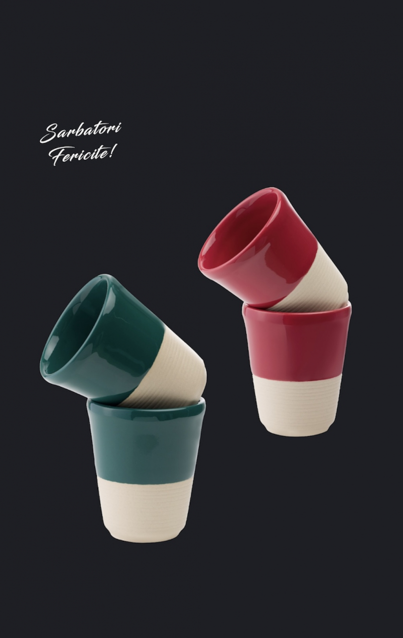 Set Cadou 4 Pahare Ceramică Arhitect Glaze Sãrbãtori (2 Pahare Rosii 200ml, 2 Pahare Verzi 200ml) [5]
