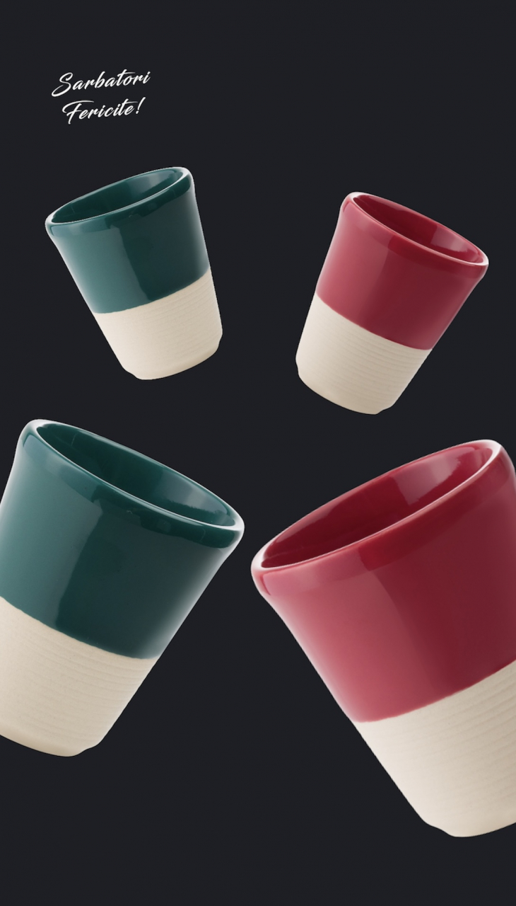Set Cadou 4 Pahare Ceramică Arhitect Glaze Sãrbãtori (2 Pahare Rosii 200ml, 2 Pahare Verzi 200ml) [3]