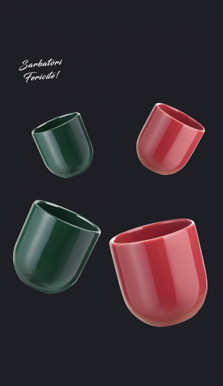 Set Cadou 4 Pahare Ceramică Novum Sãrbãtori (2 Pahare Rosii 250ml, 2 Pahare Verzi 250ml) [2]