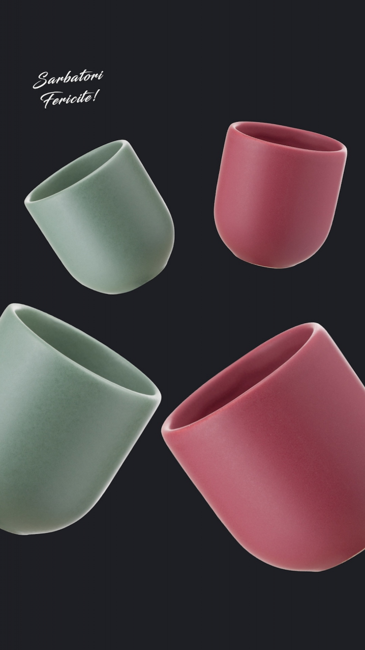 Set Cadou 4 Pahare Ceramică Novum Sãrbãtori (2 Pahare Rosii Mat 250ml, 2 Pahare Verzi Mentã Mat 250ml) [5]